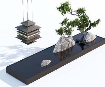 新中式室内假山植物造景-ID:967500245