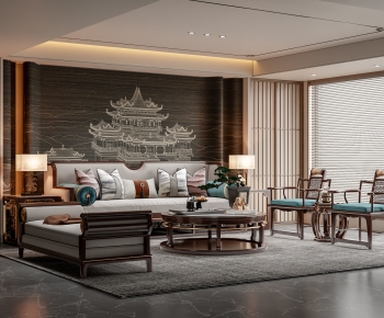 New Chinese Style A Living Room-ID:930614957