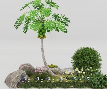 现代庭院木瓜树花草小品-ID:695961958
