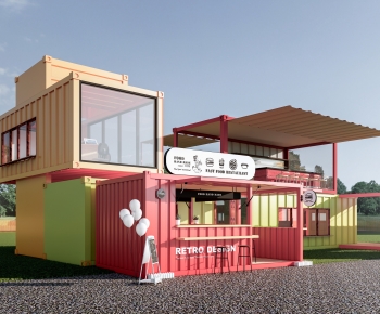 现代孟菲斯多巴胺集装箱咖啡厅建筑-ID:869427925