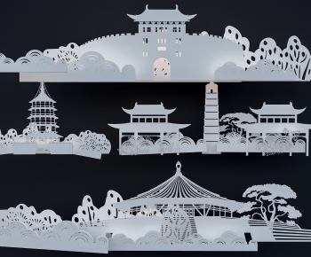 中式洛阳地标古建筑剪影组合-ID:642240097