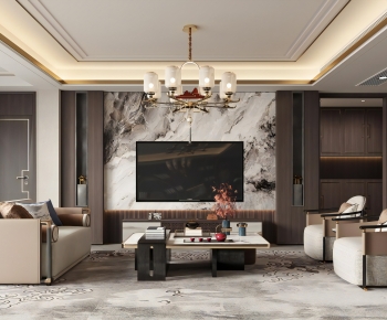 New Chinese Style A Living Room-ID:695004948