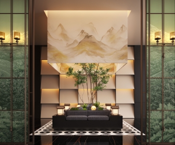 新中式酒店大厅景观造景-2442872