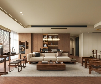 多场景-新中式客厅+敞开式厨房餐厅-ID:918200052