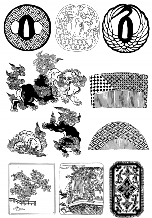 中式古典花纹凹凸黑白-ID:199377064
