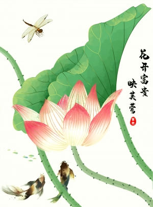 新中式荷花荷叶装饰画-ID:163528926
