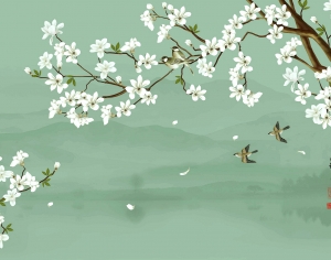新中式花鸟壁纸壁画-ID:668358096