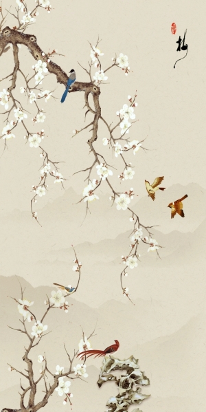 新中式花鸟壁纸壁画-ID:895626078