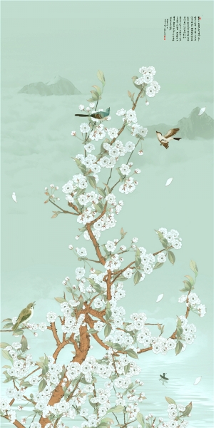 新中式花鸟壁纸壁画-ID:604552982