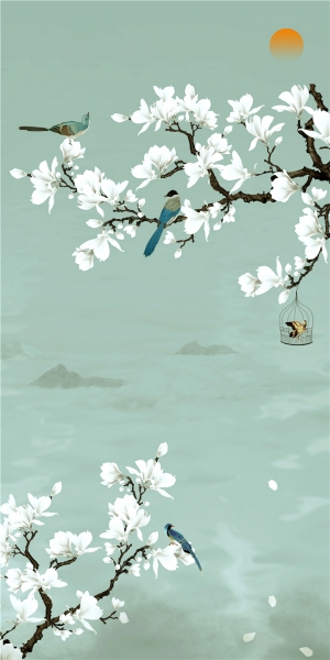 新中式花鸟壁纸壁画-ID:954735042
