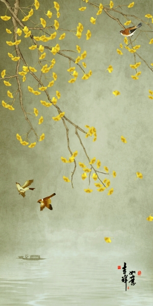 新中式花鸟壁纸壁画-ID:636838918