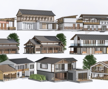 新中式乡村民宿建筑组合-ID:641766079