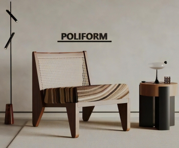 poliform侘寂风实木休闲椅边几组合-ID:746083029