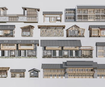 新中式乡村民宿建筑组合-ID:673182965