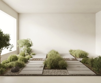 现代室内植物石板路造景3D模型