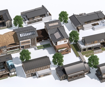 新中式乡村民宿建筑组合-ID:124804972