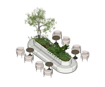 现代圆弧形景观卡座沙发3D模型