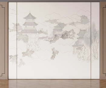 New Chinese Style TV Wall-ID:377293118