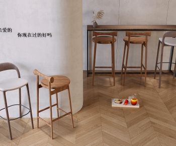 现代中古风实木吧台吧椅组合-ID:794743067