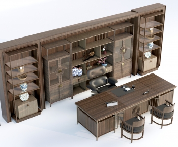 New Chinese Style Office Desk And Chair-ID:750097042