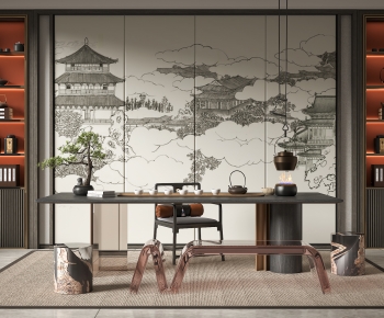 新中式茶桌椅凳组合-ID:716228019