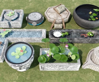 中式磨盘石槽水缸小品组合-ID:289567951