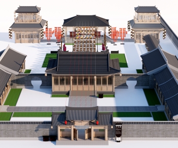 中式古建四合院民宿建筑组合-ID:399014955