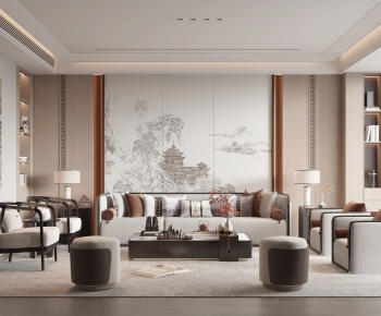 New Chinese Style A Living Room-ID:526904113
