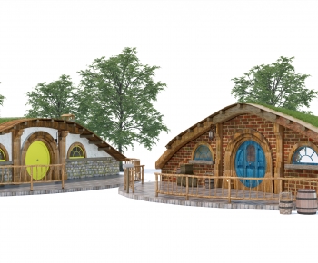 现代霍比特小屋建筑外观组合-ID:479958066