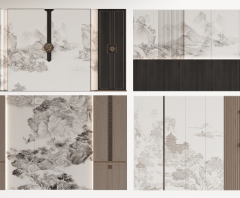 New Chinese Style TV Wall-ID:946518901