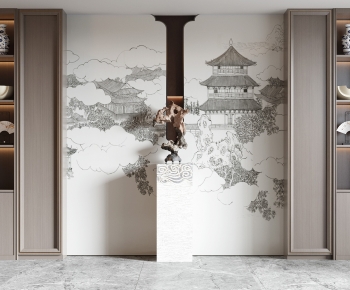 New Chinese Style TV Wall-ID:286626108