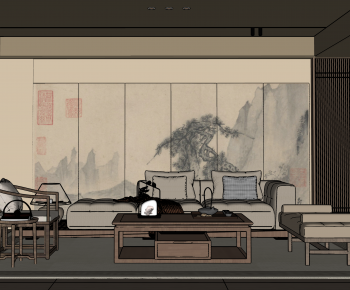 New Chinese Style A Living Room-ID:180639988
