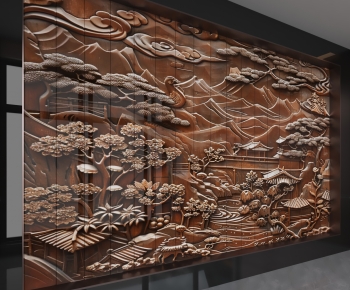 New Chinese Style TV Wall-ID:754807007