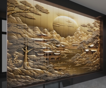 New Chinese Style TV Wall-ID:527964126