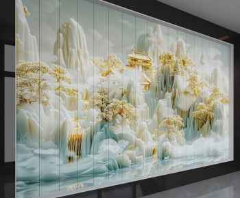 New Chinese Style TV Wall-ID:414710096