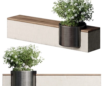 现代公园绿植景观长凳3D模型