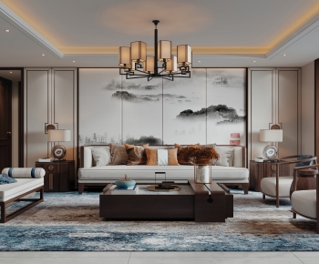 New Chinese Style A Living Room-ID:603355882