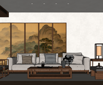 New Chinese Style A Living Room-ID:888303046