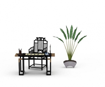 Chinese Style Computer Desk And Chair-ID:193592076