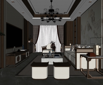 New Chinese Style A Living Room-ID:763086088