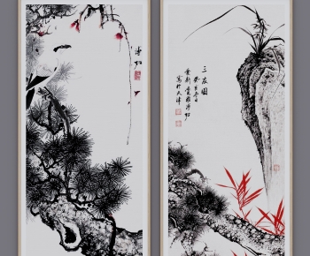 新中式墨梅装饰画组合-ID:657119041