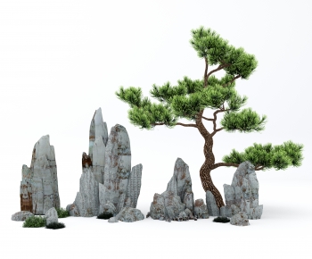 新中式假山松树小品-ID:627743016