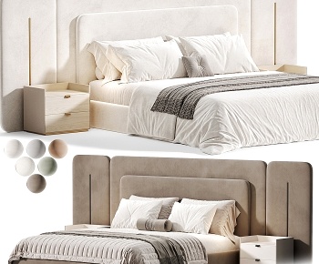 现代布艺双人床组合3D模型