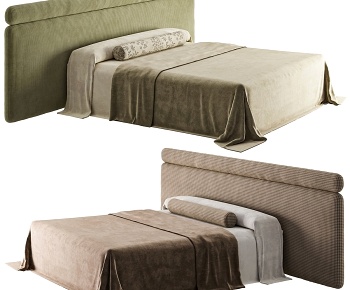 现代布艺双人床组合3D模型