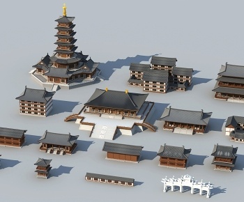 中式古建筑组合3D模型