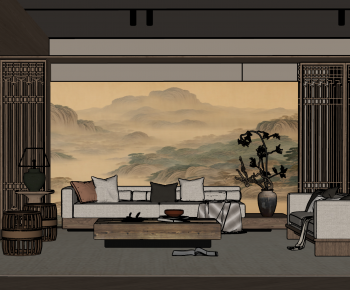 New Chinese Style A Living Room-ID:117650993