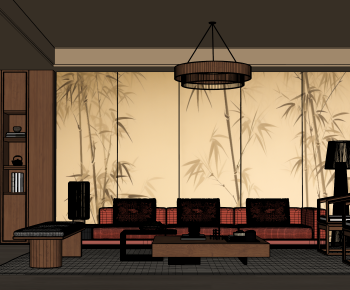 New Chinese Style A Living Room-ID:275873904
