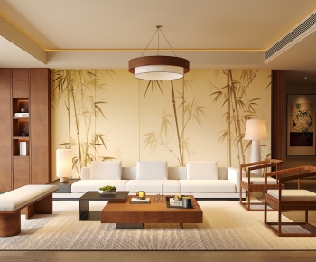 New Chinese Style A Living Room-ID:595594882