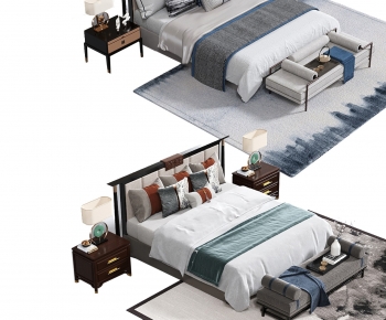 New Chinese Style Double Bed-ID:550410992