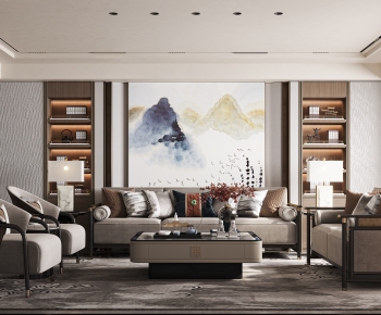 New Chinese Style A Living Room-ID:584687954